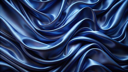 Obraz premium Minimalist luxury dark blue wavy gradient fabric background abstract silk cloth texture pattern smooth shiny elegant drapery material curtain