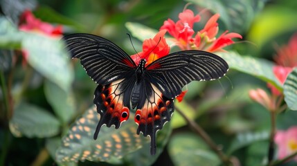Black and Red Butterfly on a Flower