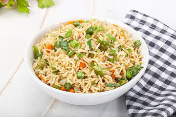 Indian vegetarian cuisine rice with vegetables