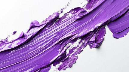 Shiny purple acrylic brushstroke on a white background, hand-drawn. The paint stroke is thick, textured and long. An element for the design. A backdrop