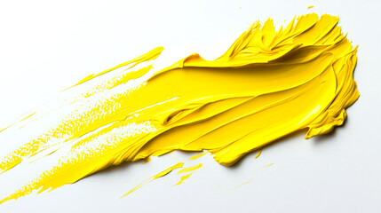 A creative element for the design. A smear of yellow acrylic paint on a white background. The smear turns out to be long and has a wavy texture
