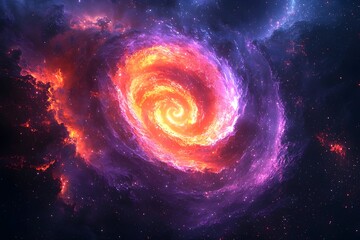 Fototapeta premium A mesmerizing spiral galaxy ablaze with fiery orange and pink hues against a backdrop of deep space.