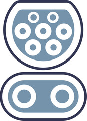 Illustration of a CCS2 charger plug, highlighting its dual connector design for electric vehicles.