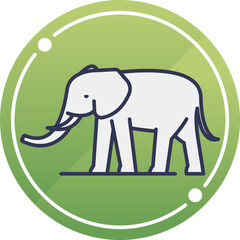 Minimalist elephant emblem on a green circular background symbolizing strength and wisdom.