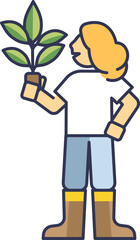 Illustration of a person holding a tree seedling, symbolizing growth and sustainability.