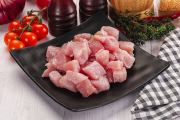 Diced raw turkey fillet cubes