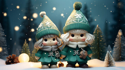 Cute cartoon Doll magic Elves. It is snowing
