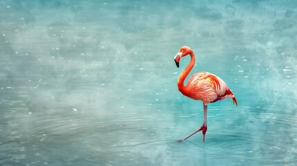 Pink Flamingo Standing in a Blue Lagoon