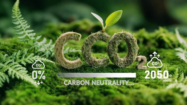 CO2 reduce.Net Zero 2050.Green energy zero emission carbon co2 reduction graph charts,business virtual touch screen to show alternative energy growth.4k video
