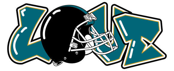 Love - gold, black and Green football player helmet, sport vector graphics, hockey, for street art - graffiti lettering typography - art illustration - multicolor - writen Word -
