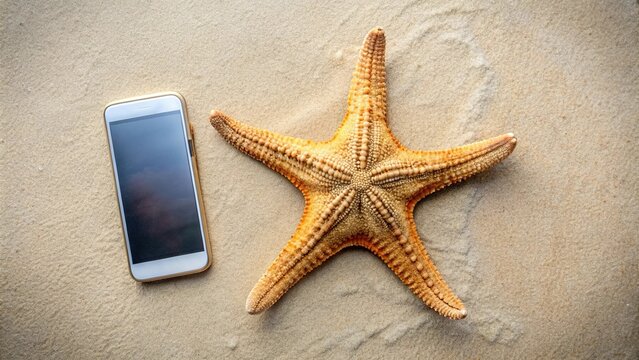 Minimalist starfish or Echinodermata or Astropecten Sp above cellphone in East Kalimantan