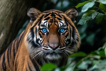 Fototapeta premium As the tiger looked at me, his eyes shone with interest.