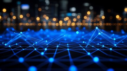 Abstract Futuristic Technology Background Network Connection, Data Transfer with a Cityscape