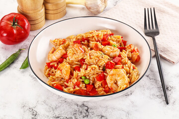 Italian pasta orzo with prawn