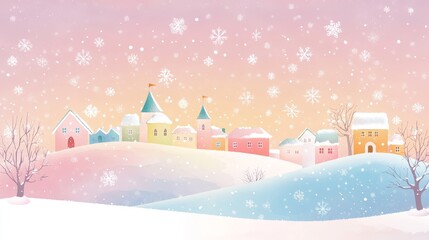 Snowy Village Winter Wonderland Illustration