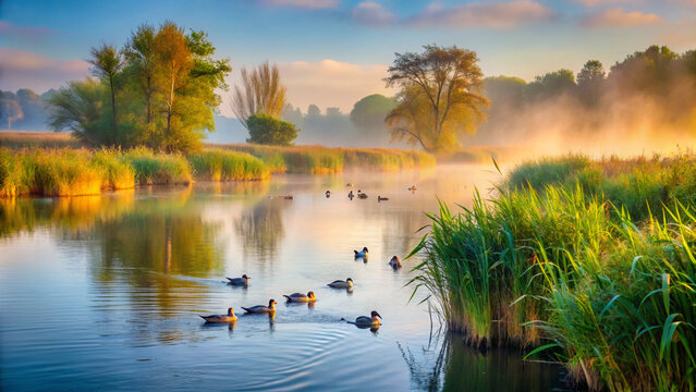 sunrise over the lake. water, lake, landscape, nature, sky, river, reflection, tree, blue, autumn, summer, trees, clouds, pond, forest, cloud, calm, sunset, grass, sunrise, sun, peaceful, morning, bea