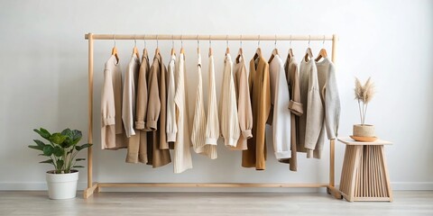 Minimalist wardrobe with sustainable fashion in neutral tones