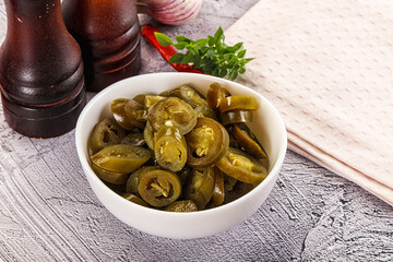 Sliced pickled jalapeno spicy pepper