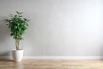 Minimalist white wall with plant in pot silhouette