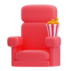 Fototapeta premium 3D Cinema Red Armchair With Popcorn