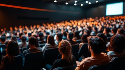 Business conference attendees engaged in discussions, diverse audience in a spacious hall, networking opportunities, professional atmosphere, collaboration and learning environment.