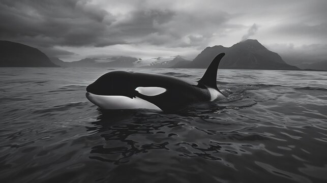Orca Breaching in the Grey Sea