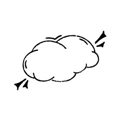 Manga speech bubble with onomatopoeia sign. Cloud crayon speech for text. Doodle frame for manga chat.