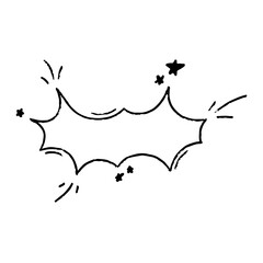 Manga speech bubble with onomatopoeia sign. Cloud crayon speech for text. Doodle frame for manga chat.