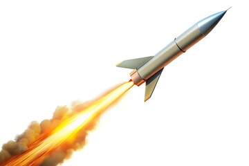 Missile with fire trail isolated on white background