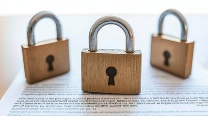Fototapeta premium Trio of Locks on Documents Symbolizing Security
