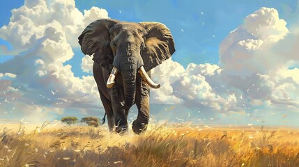 Fototapeta premium Majestic Elephant in African Savanna