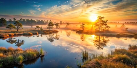 Obraz premium Misty marsh lakes nature environment background