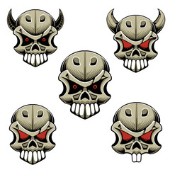 collection Skull mascot cartoon minimalist set