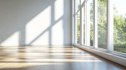 Fototapeta premium Modern window profiles showcased on an indoor sill, ideal for illustrating installation services, featuring sleek designs and ample space for informative text.