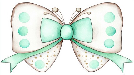 Fototapeta premium Soft Mint Butterfly with Polka Dots and Ribbon Design