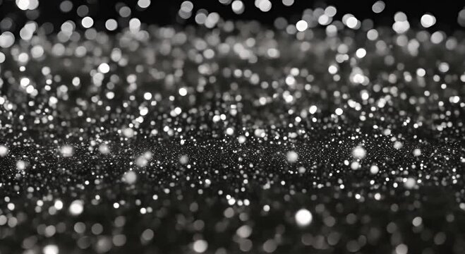Super slow motion silver dots moving in dark abstract background space