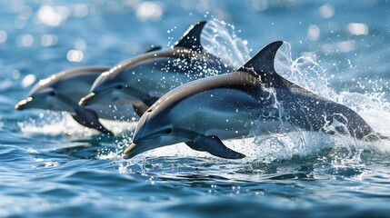 Fototapeta premium Dolphins Leaping Through the Ocean Spray