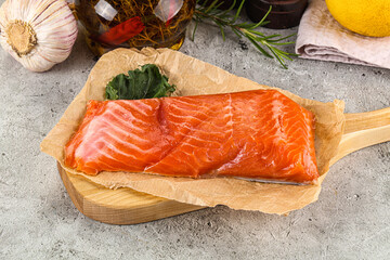 Piece of cut salmon fillet