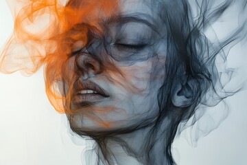 Fototapeta premium Ethereal Portrait of a Woman with Flowing Fabric Representing Emotion and Serenity through Abstract Art Elements