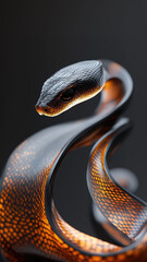 Fototapeta premium Black and orange snake slithering in abstract form