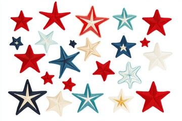 Obraz premium Red, yellow, and pink segments are embroidered onto the blue border of this colorful star patch, making it ideal for embellishing clothing or fabric.