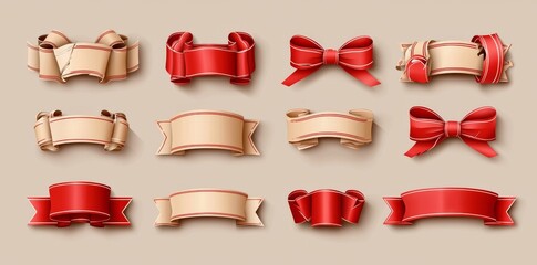 A ribbon decoration design set and antique border and frame designs