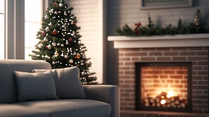 Cozy christmas living room with tree and fireplace a warm holiday atmosphere you’ll love