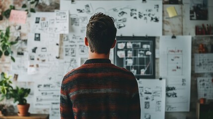 Entrepreneur explaining a business strategy in front of a whiteboard