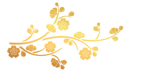 Cherry blossom silhouette with gold ink. vector chinese new year elements