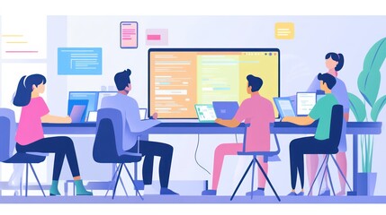 Entrepreneurs working on a new app development project in a tech-savvy workspace