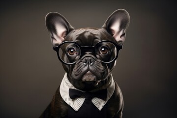 Dog wearing glasses bulldog animal mammal.