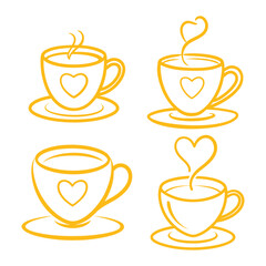 A Collection of coffee heart hand drawn outline design