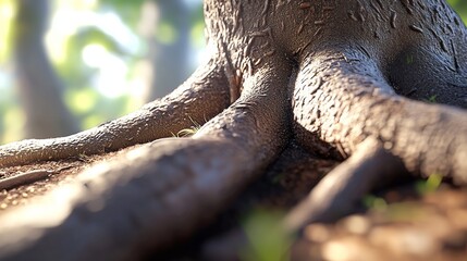 The roots of a tree are black and brown, twisted and gnarled, creating an impression of tangled chaos.