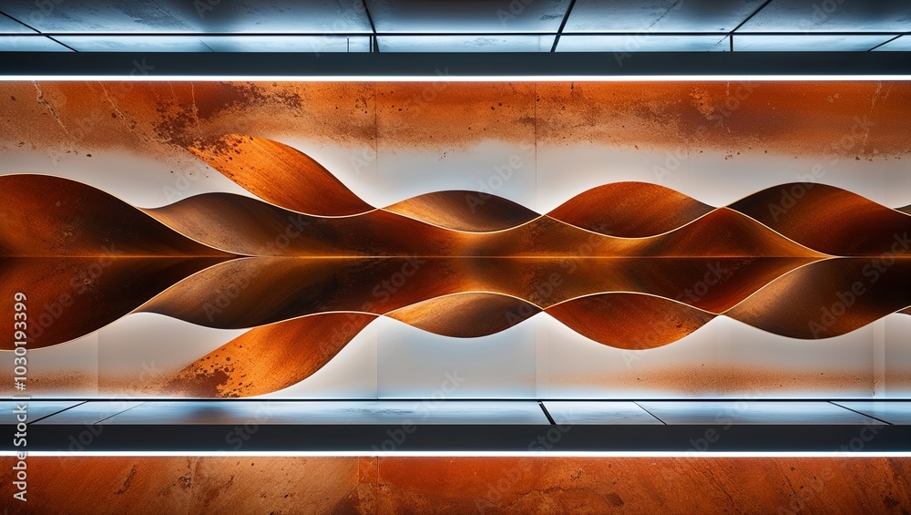 Poster Abstract metal wave pattern, copper tones, modern architecture.